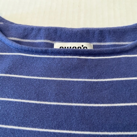 CHICO’S SIZE 2 SLEEVELESS HIGH NECK TANK  PURPLE AND WHITE HORIZONTAL STRIPES - Picture 7 of 8